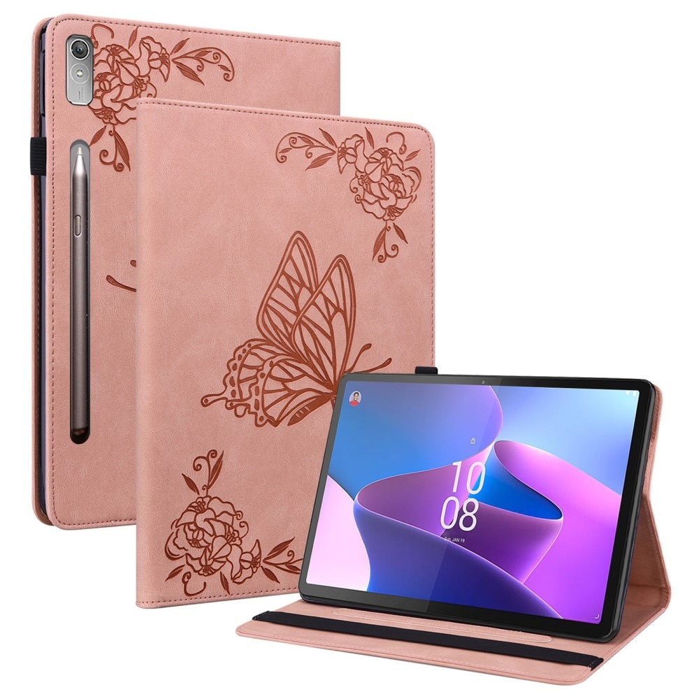 Étui en cuir avec papillons Lenovo Tab P12, rose