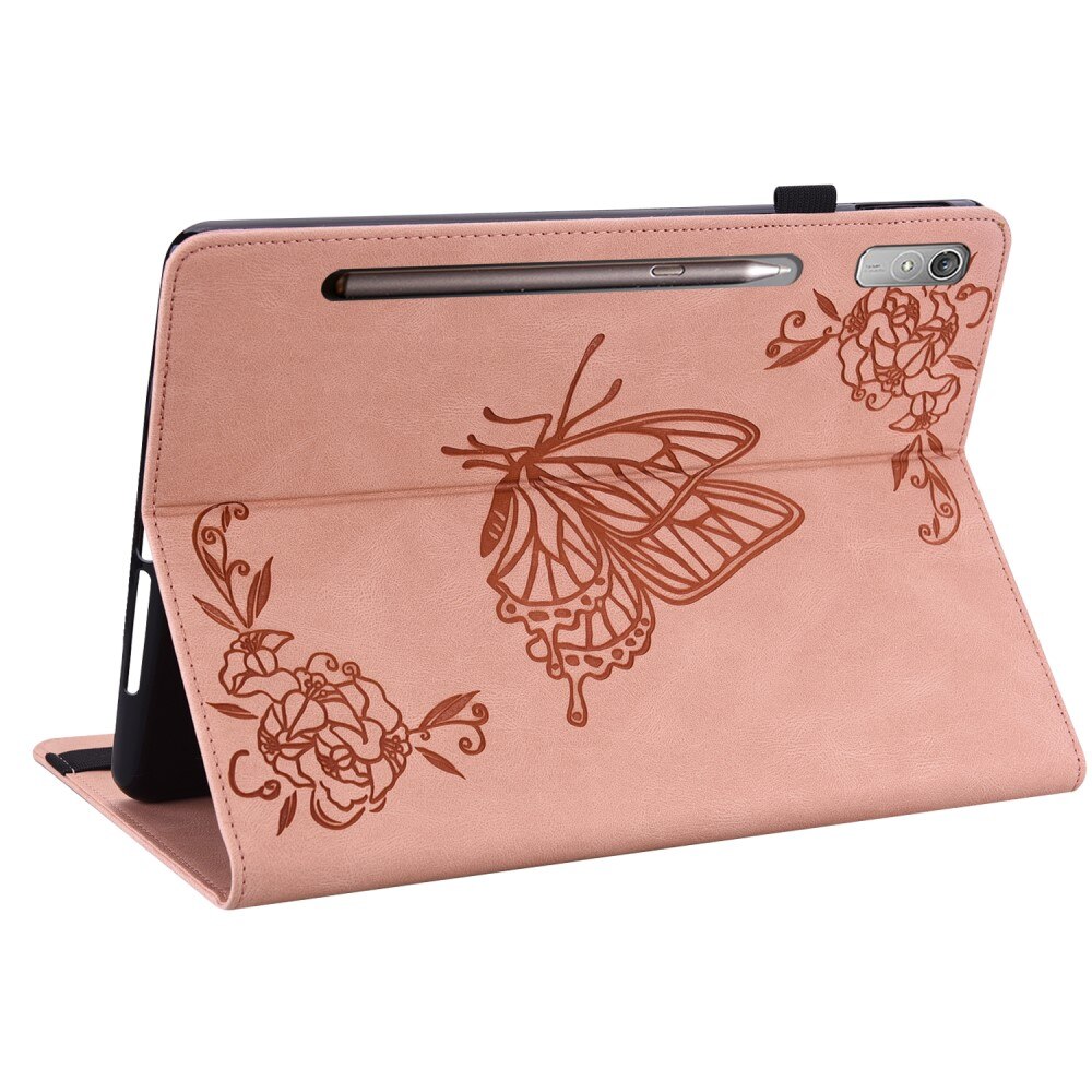 Étui en cuir avec papillons Lenovo Tab P12, rose