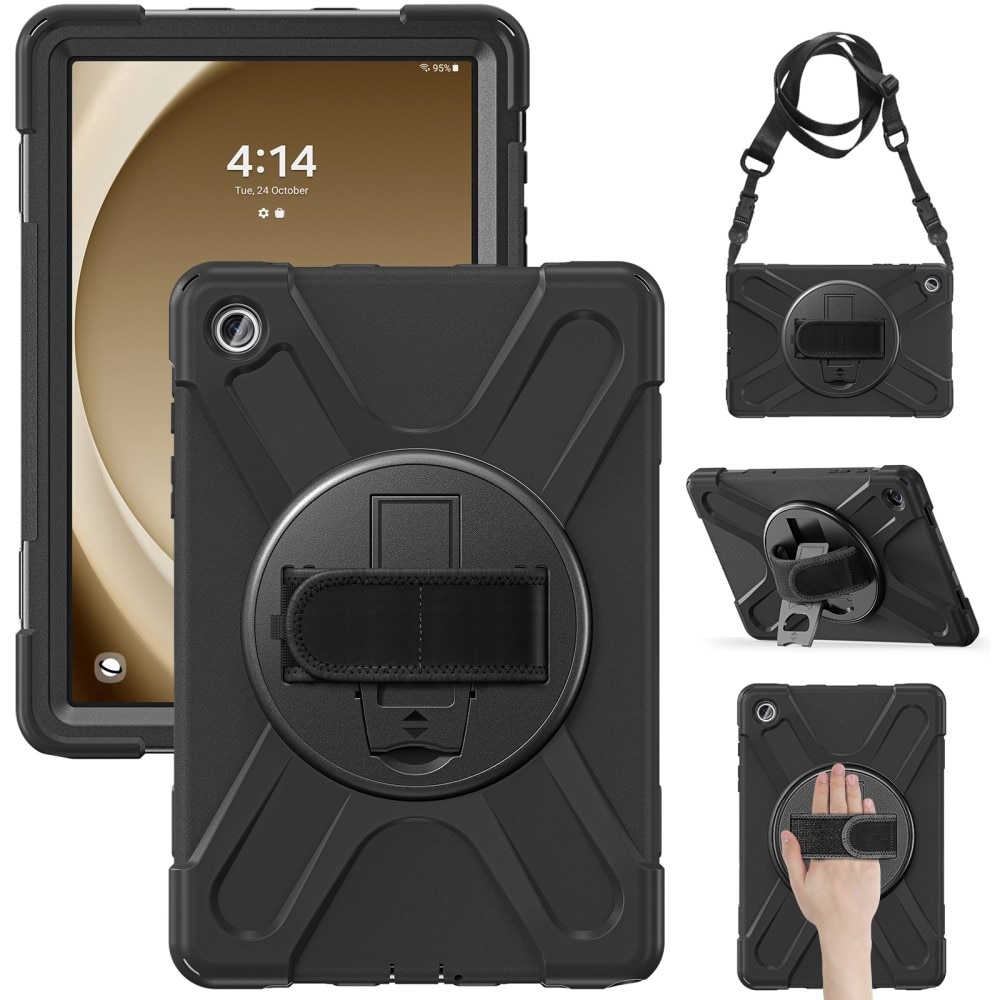 Coque hybride antichoc avec bandoulière Samsung Galaxy Tab A9 Plus, noir