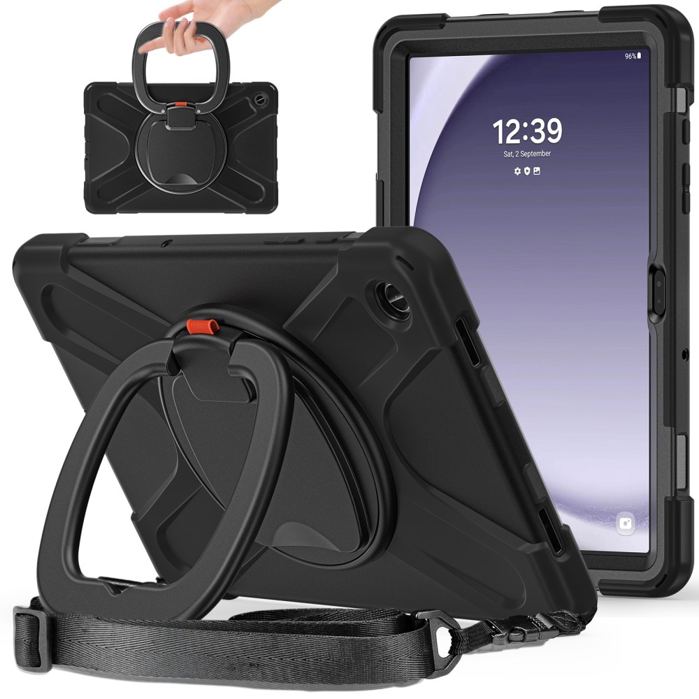 Coque hybride avec béquille et bandoulière Samsung Galaxy Tab A9 Plus, noir