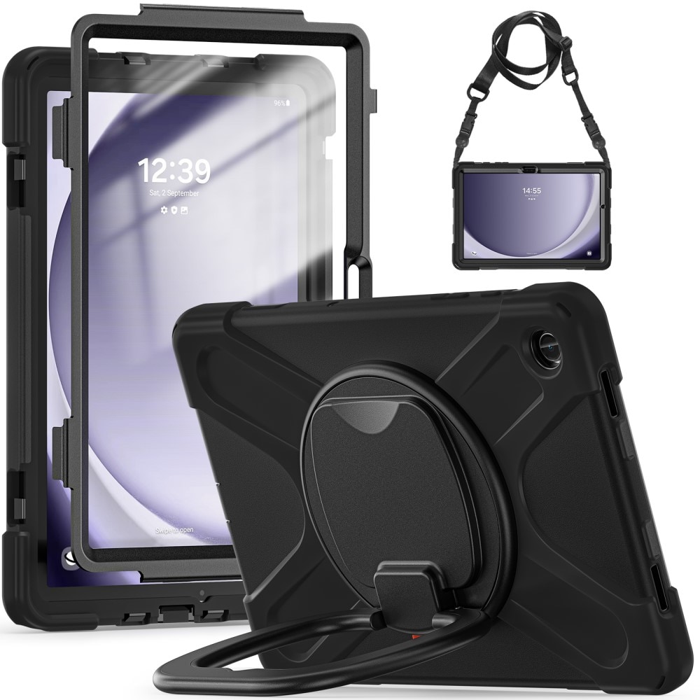 Coque hybride avec béquille et bandoulière Samsung Galaxy Tab A9 Plus, noir