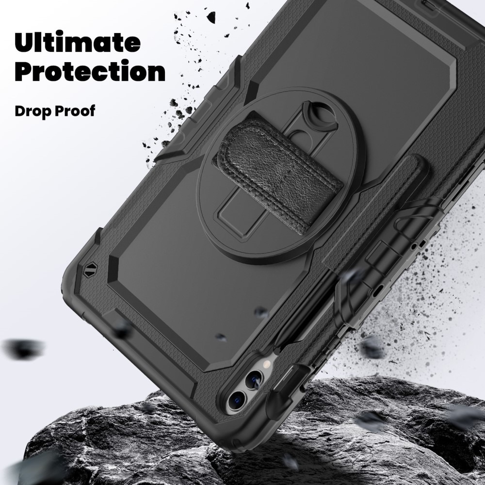 Full Protection Coque hybride antichoc avec bandoulière Samsung Galaxy Tab S9 FE Plus, noir