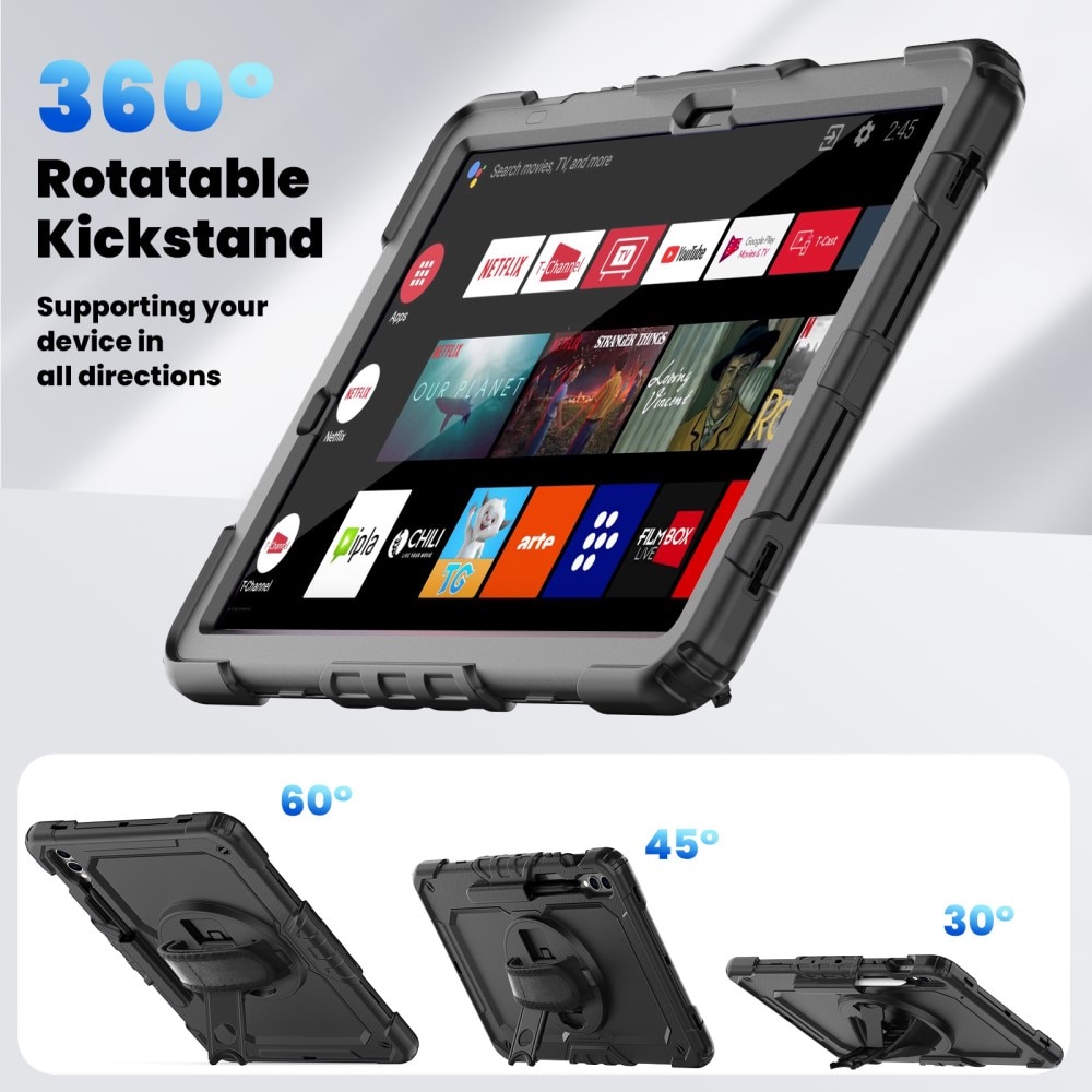 Full Protection Coque hybride antichoc avec bandoulière Samsung Galaxy Tab S9 FE Plus, noir