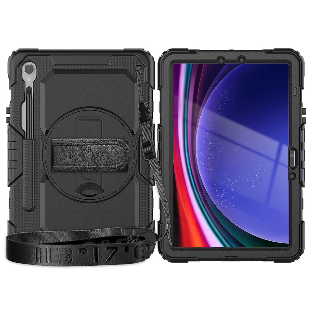 Full Protection Coque hybride antichoc avec bandoulière Samsung Galaxy Tab S9 FE, noir