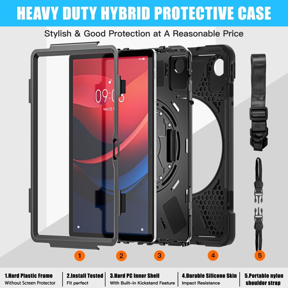 Coque hybride antichoc avec bandoulière Lenovo Tab M11o, noir