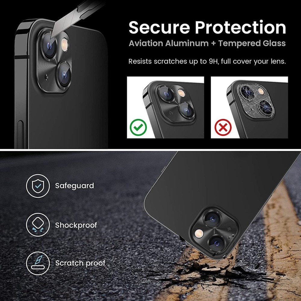 Caméra Protecteur Verre trempé Aluminium iPhone 14, noir