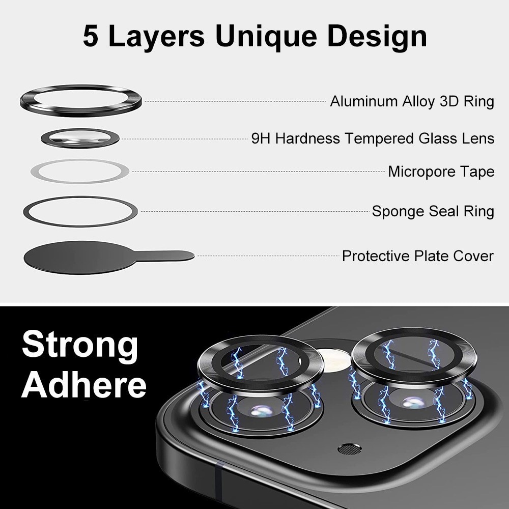 Protecteur d'objectif aluminium verre trempé iPhone 14 Plus, noir