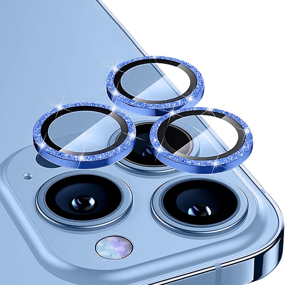 Protecteur d'objectif aluminium scintillant + Verre trempé iPhone 14 Pro/14 Pro Max Bleu