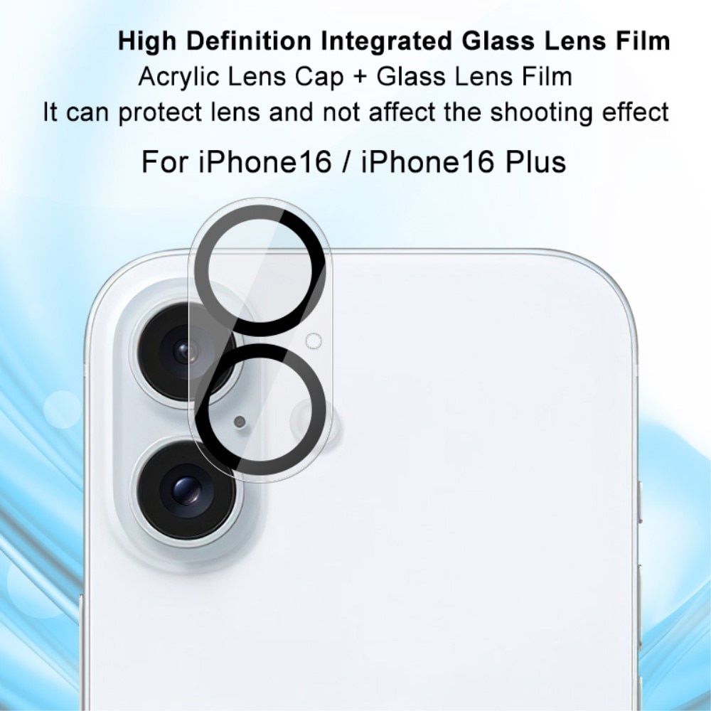 Protecteur de lentille en verre trempé 0,2 mm iPhone 16, Transparent