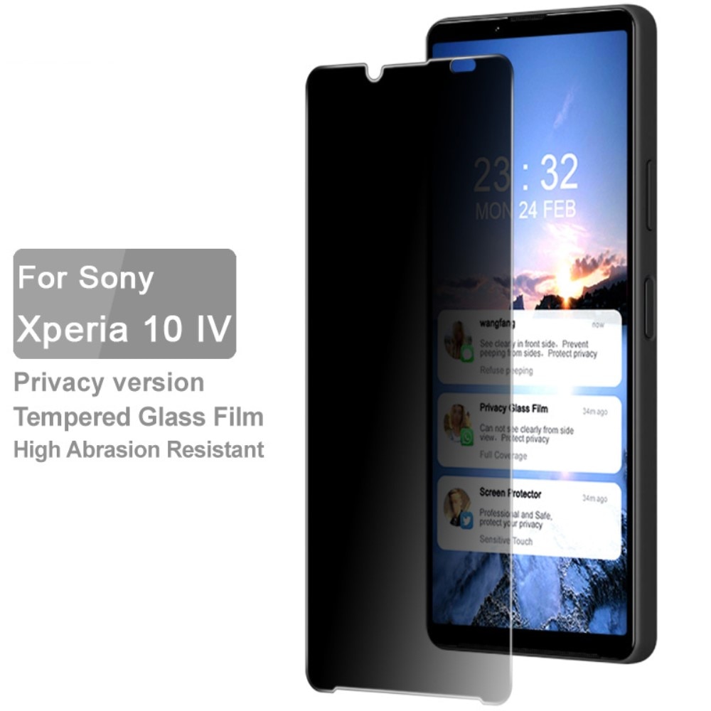 Protecteur d'écran complet de confidentialité en verre trempé Sony Xperia 10 IV Noir