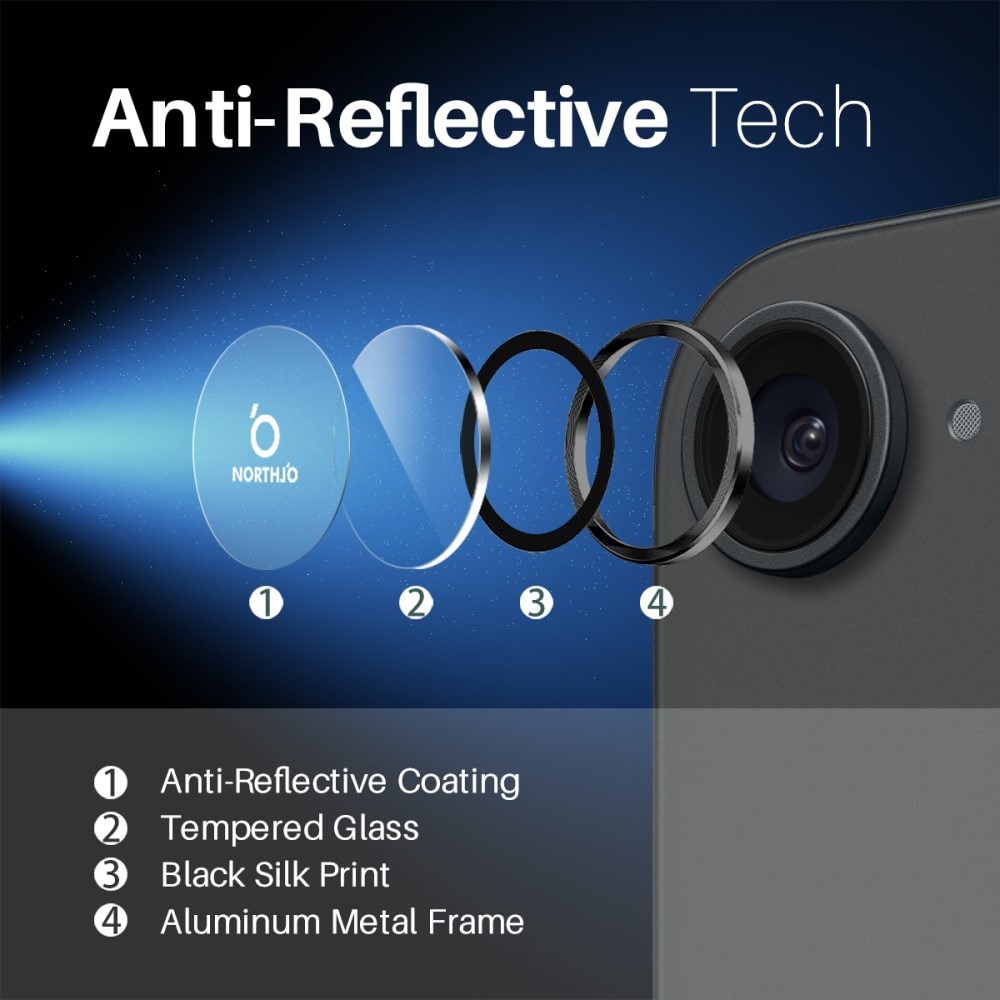 Protecteur d'objectif aluminium verre trempé iPhone 16e Noir