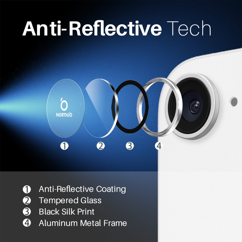 Protecteur d'objectif aluminium verre trempé iPhone 16e Argent