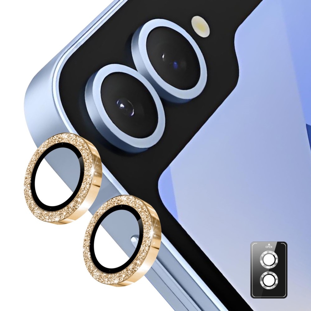 Protecteur d'objectif aluminium scintillant + Verre trempé Samsung Galaxy Z Flip 7, Or