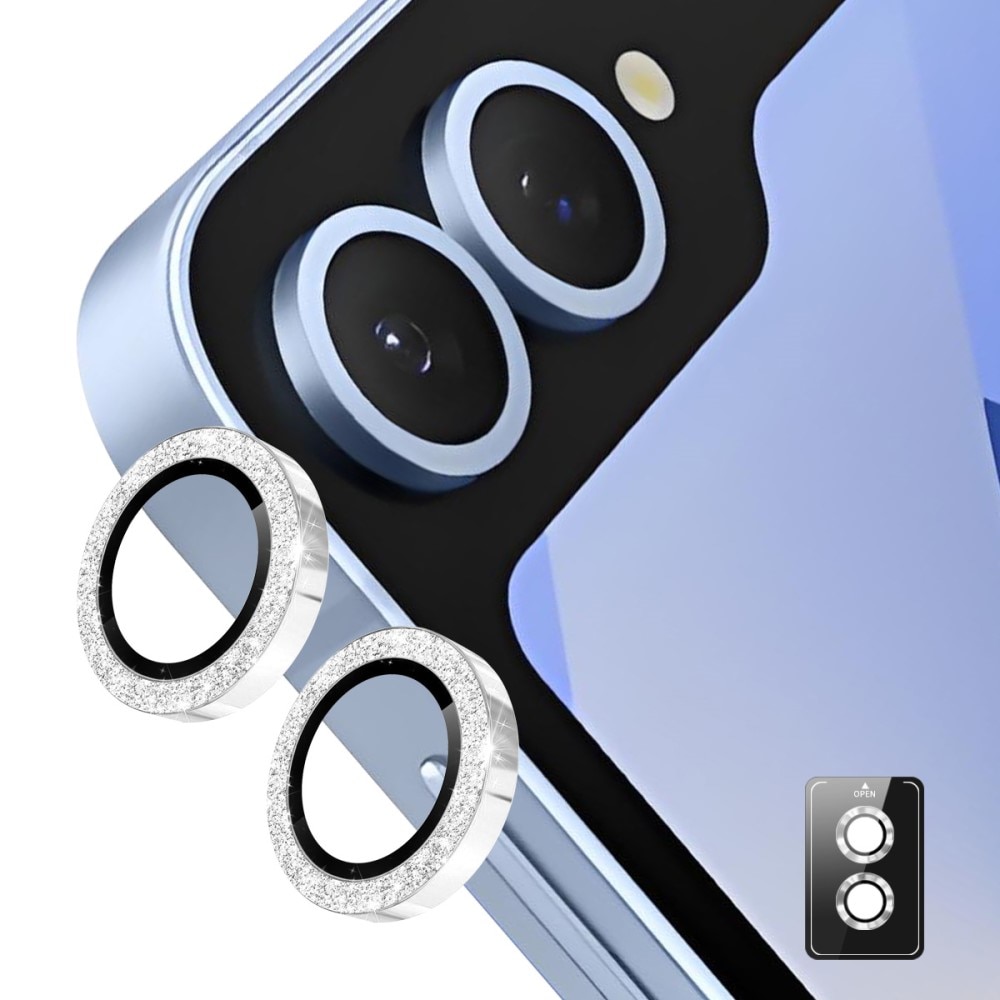 Protecteur d'objectif aluminium scintillant + Verre trempé Samsung Galaxy Z Flip 7, Argent
