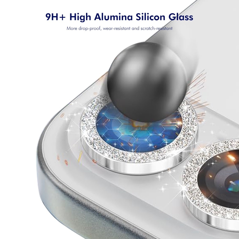 Protecteur d'objectif aluminium scintillant + Verre trempé Samsung Galaxy Z Flip 7, Argent