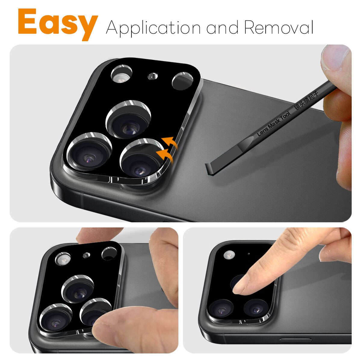 Protecteur d'objectif verre trempé iPhone 17 Pro Max (2 pièces) Noir