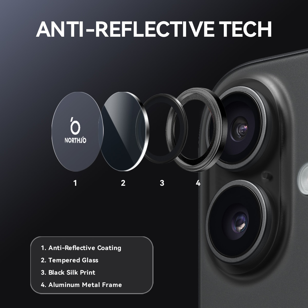 Protecteur d'objectif aluminium verre trempé iPhone 17 Noir