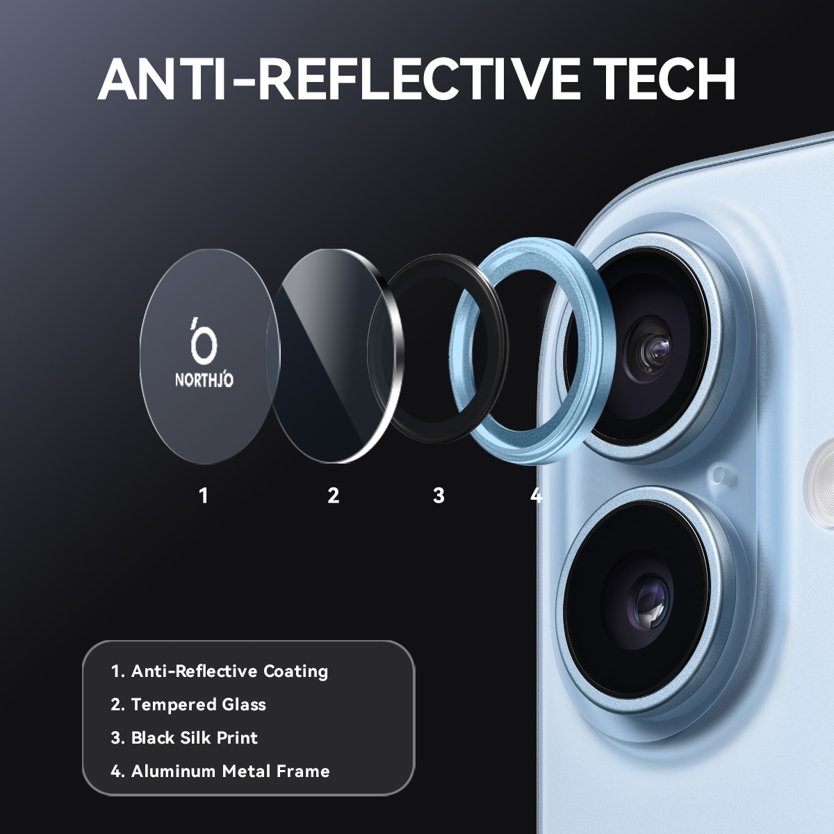 Protecteur d'objectif aluminium verre trempé iPhone 17 Bleu