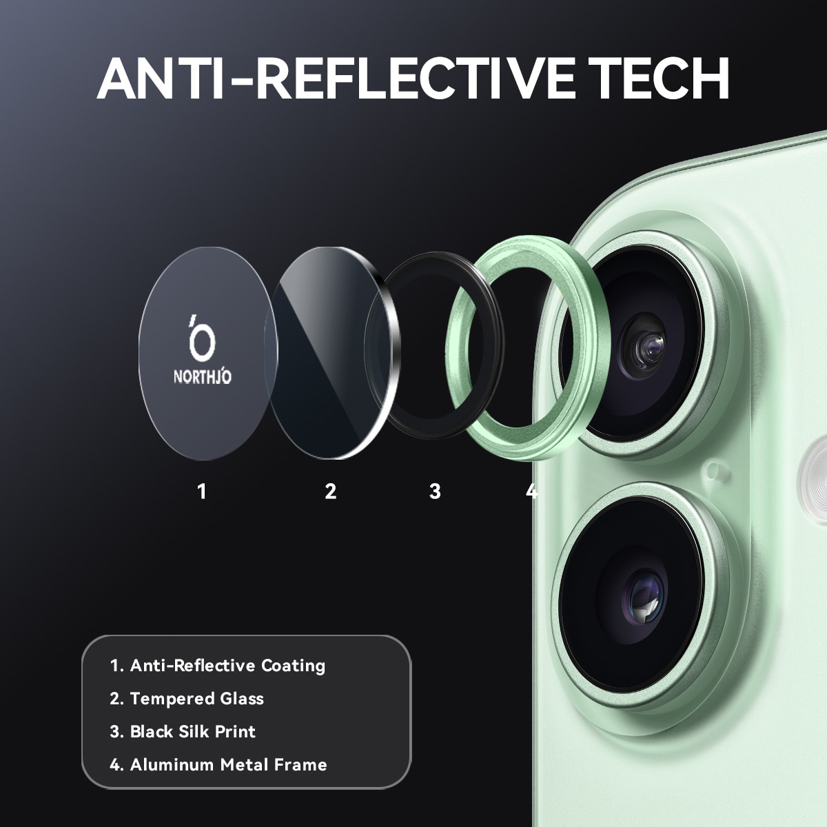 Protecteur d'objectif aluminium verre trempé iPhone 17 Vert