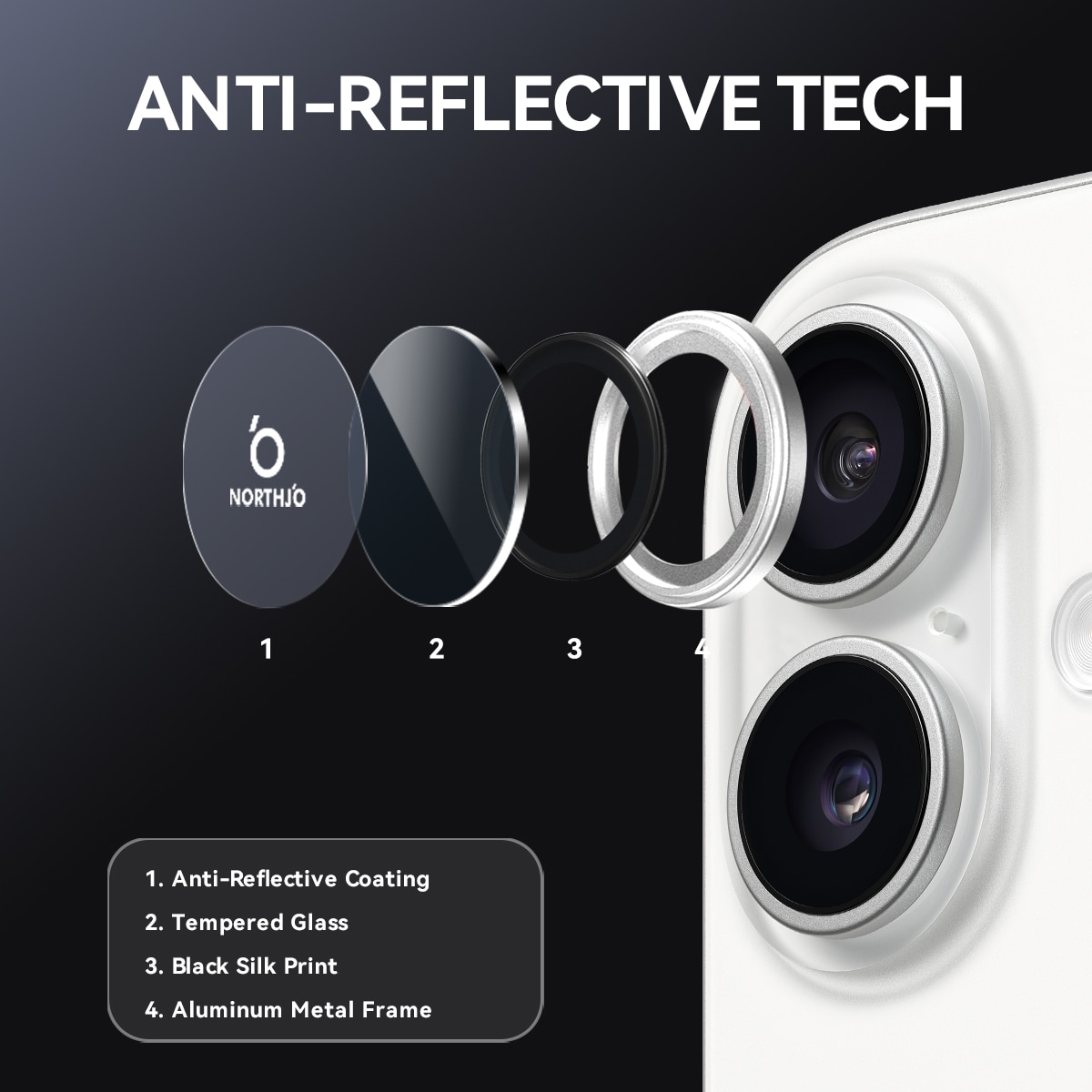 Protecteur d'objectif aluminium verre trempé iPhone 17 Argent