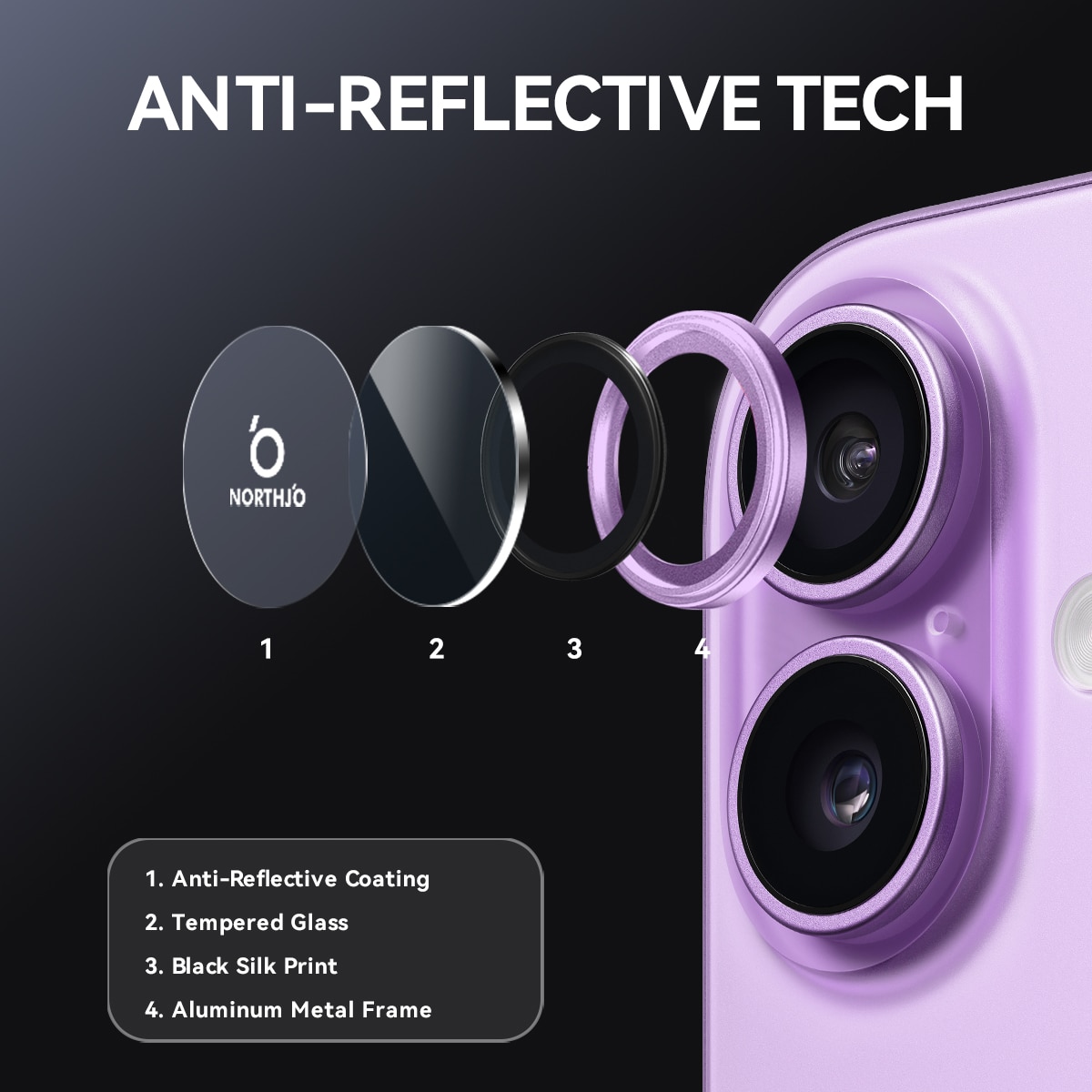 Protecteur d'objectif aluminium verre trempé iPhone 17 Violet