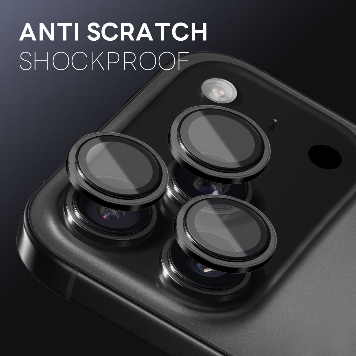 Protecteur d'objectif aluminium verre trempé iPhone 17 Pro Max Noir