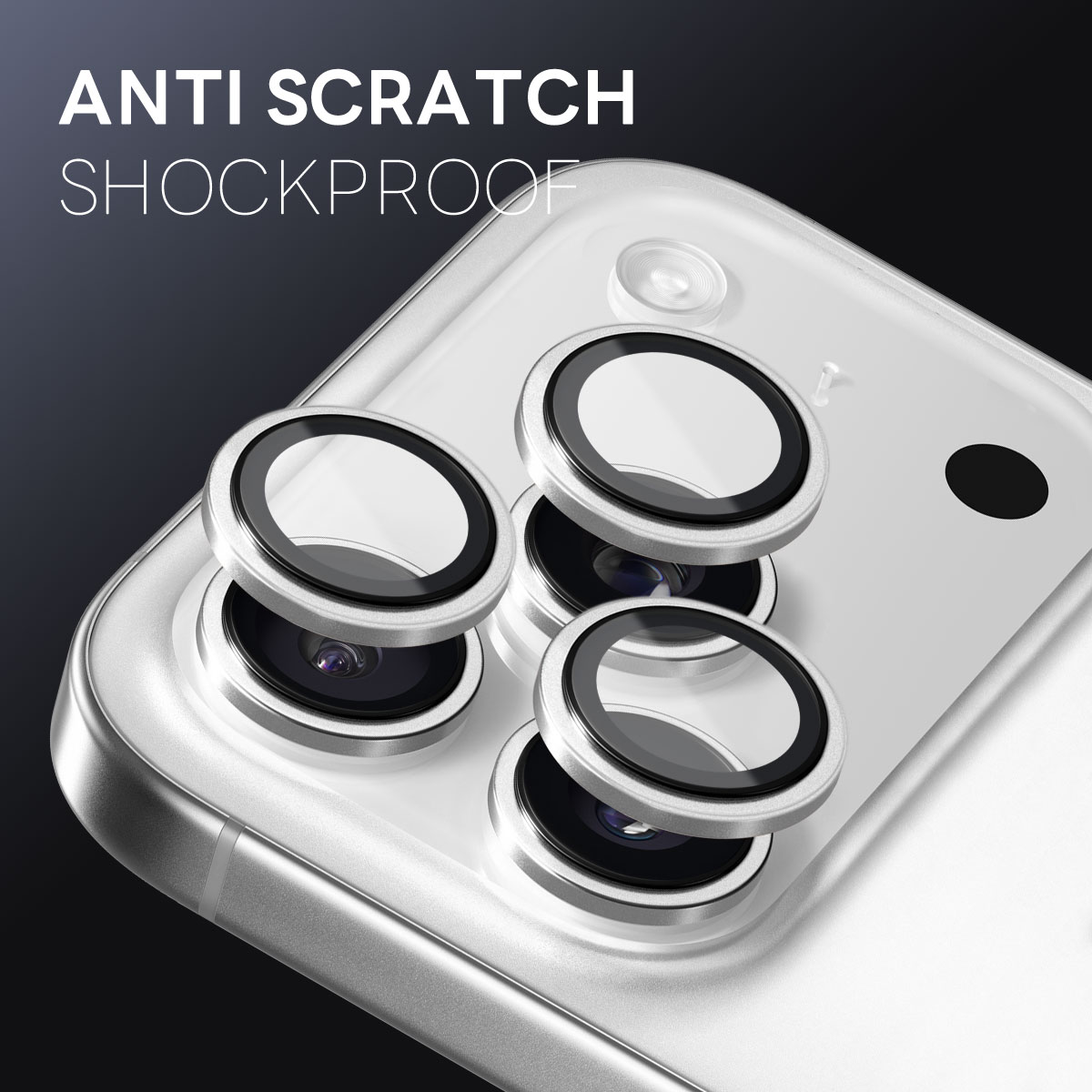Protecteur d'objectif aluminium verre trempé iPhone 17 Pro Max Argent