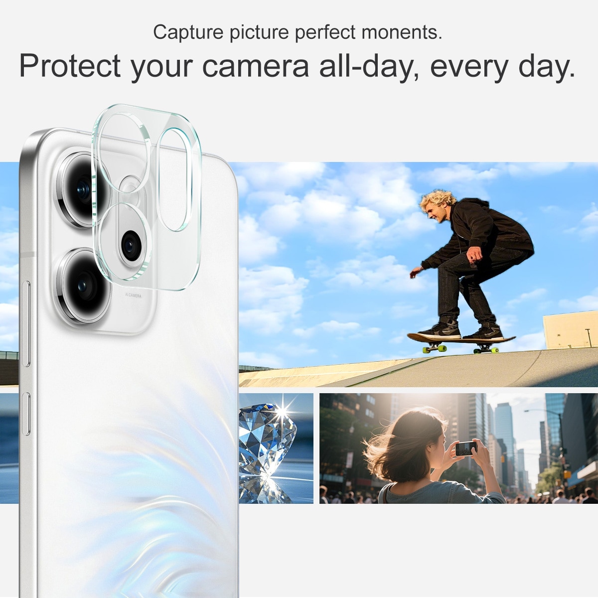 Protecteur de lentille en verre trempé 0,2 mm Oppo Reno 14 F, Transparent