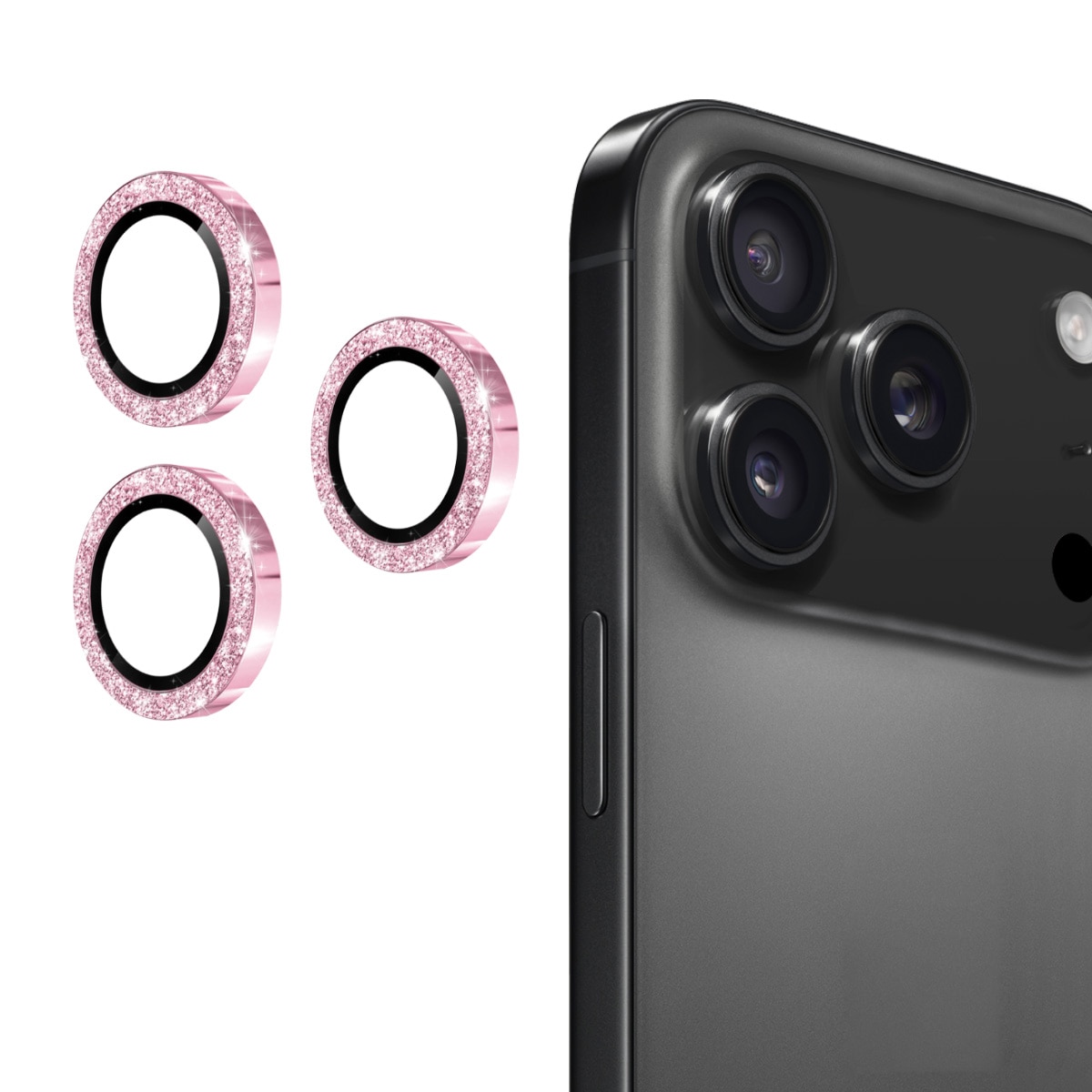 Protecteur d'objectif aluminium scintillant + Verre trempé iPhone 17 Pro Max, Rose