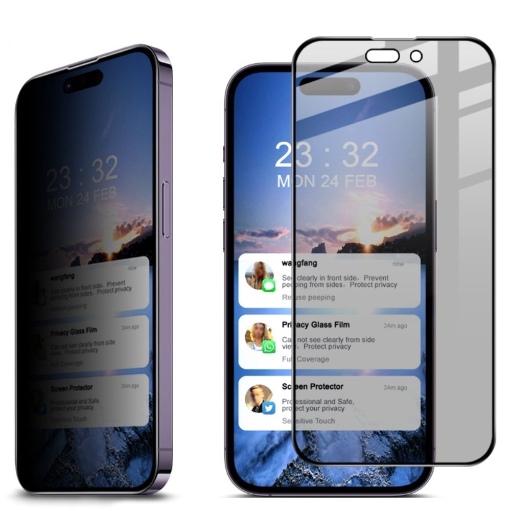 Protecteur d'écran complet de confidentialité en verre trempé iPhone 14 Pro noir