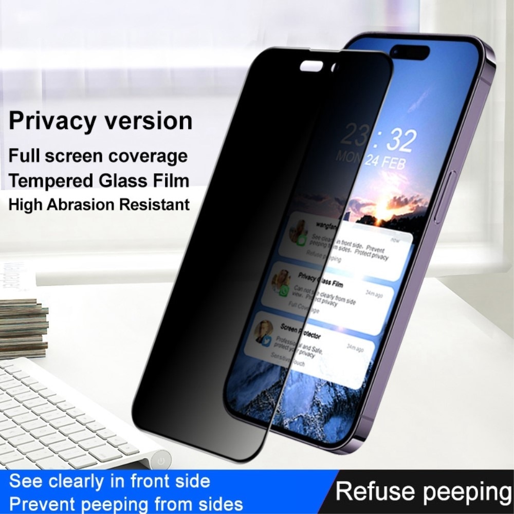 Protecteur d'écran complet de confidentialité en verre trempé iPhone 14 Pro noir