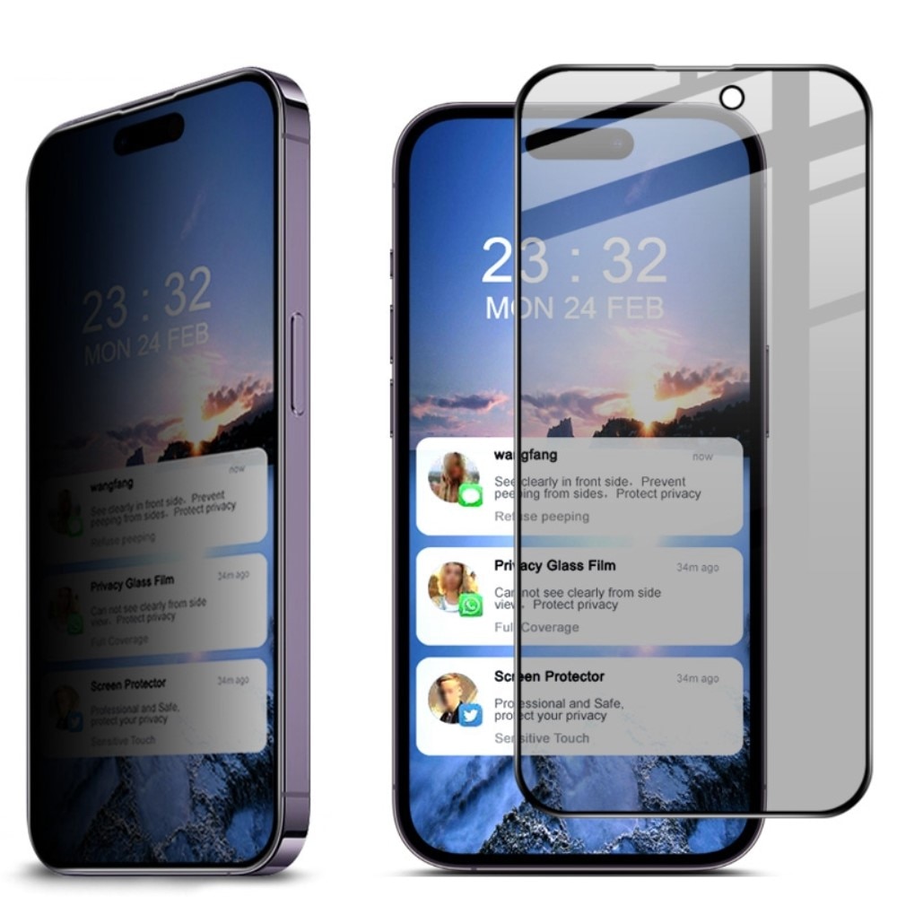 Protecteur d'écran complet de confidentialité en verre trempé iPhone 14 Pro Max noir