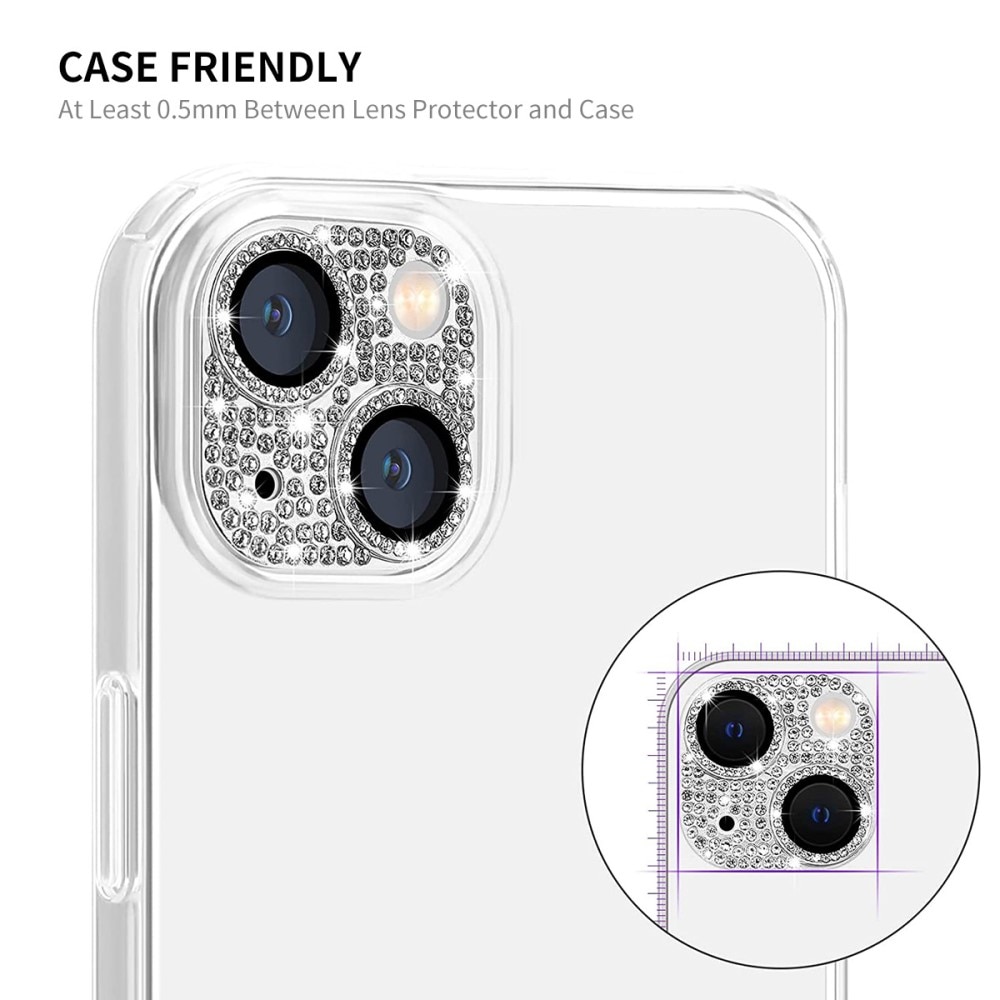 Caméra Protecteur Verre trempé Aluminium Scintillant iPhone 14 Plus, argent