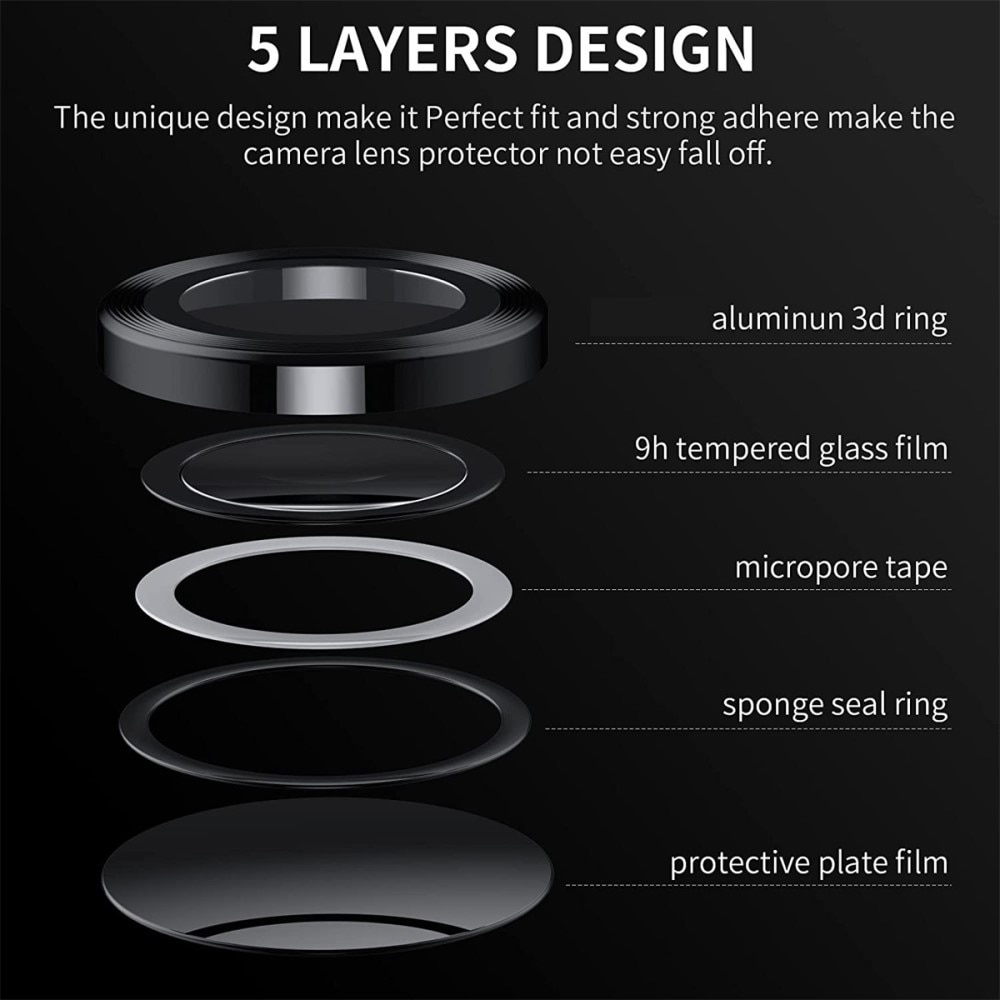 Protecteur d'objectif aluminium verre trempé Samsung Galaxy Z Flip 4, noir