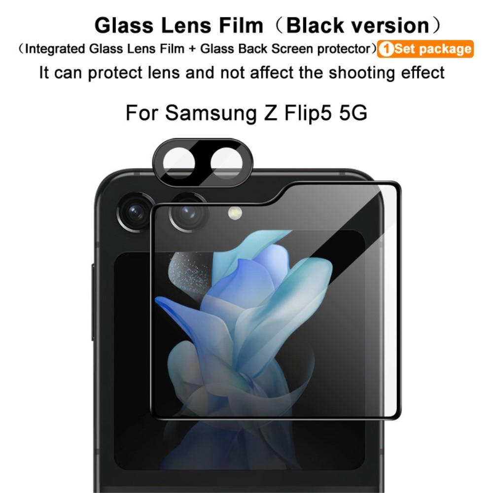 Protecteur d'objectif + Protection d'écran arriere en verre trempé Samsung Galaxy Z Flip 5, noir