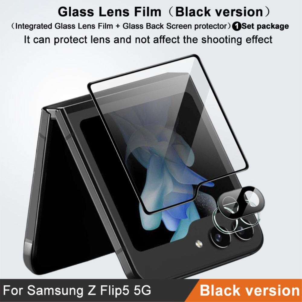 Protecteur d'objectif + Protection d'écran arriere en verre trempé Samsung Galaxy Z Flip 5, noir