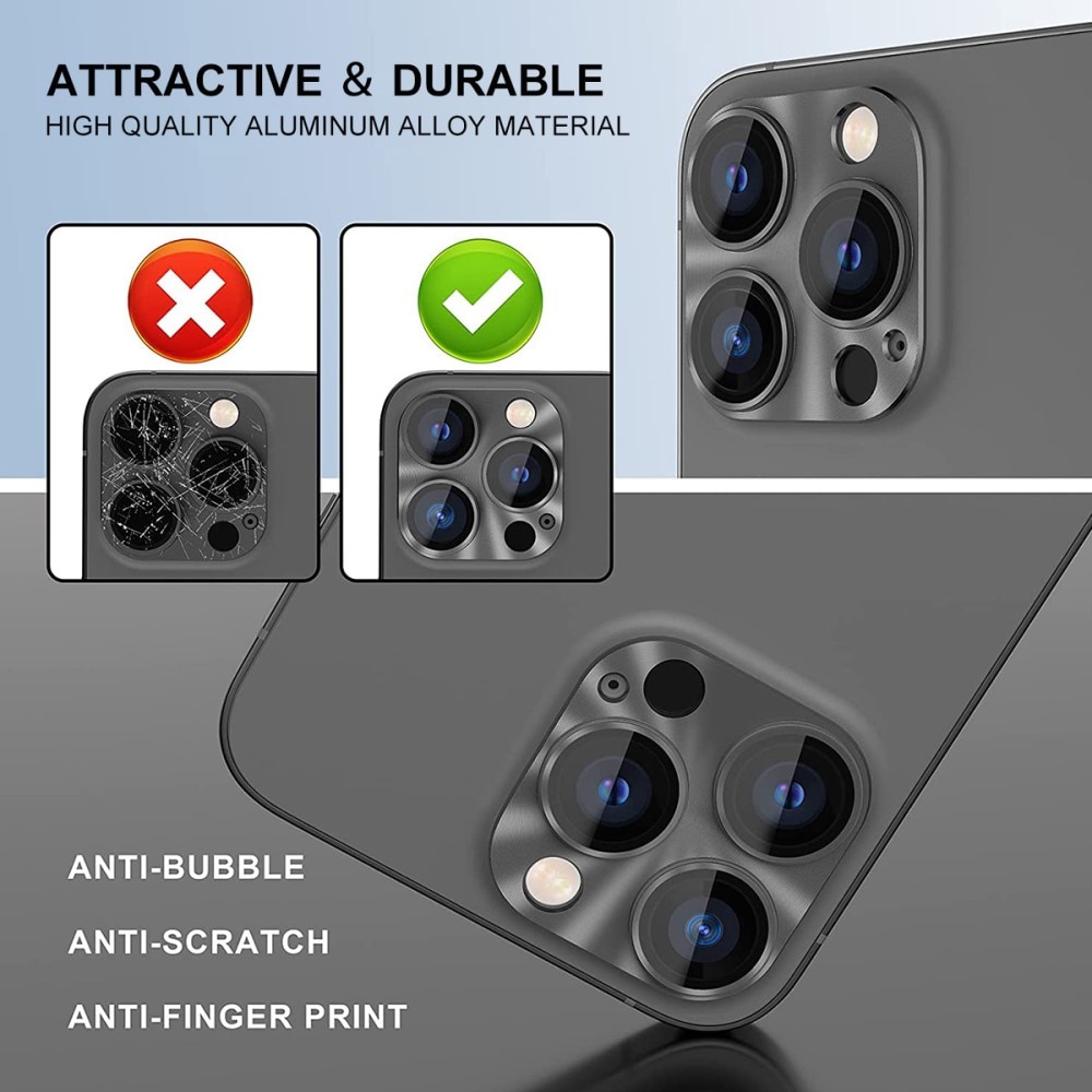 Caméra Protecteur Verre trempé Aluminium iPhone 15 Pro Max, noir