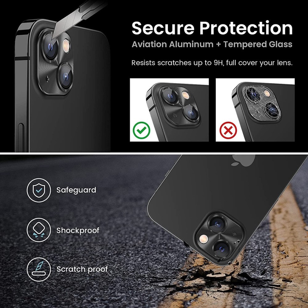 Caméra Protecteur Verre trempé Aluminium iPhone 15, noir