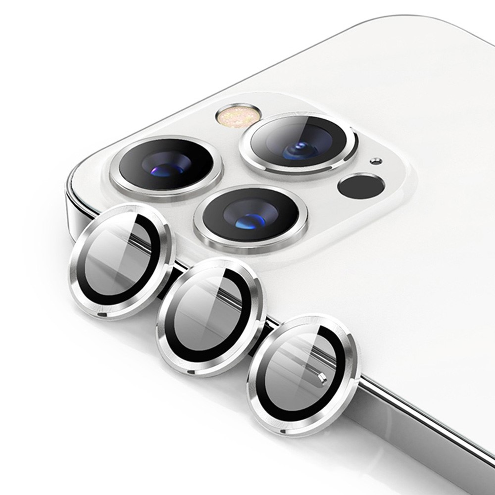 Protecteur d'objectif aluminium verre trempé iPhone 15 Pro Max, argent