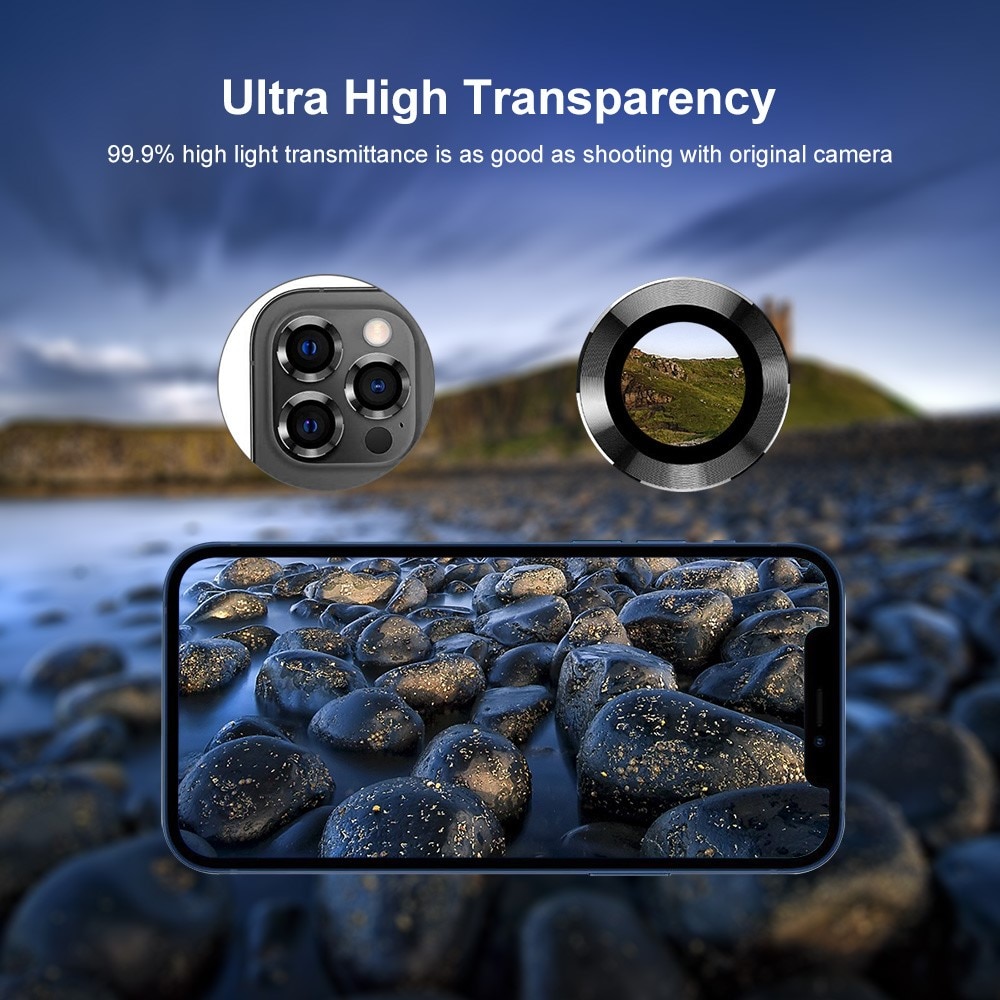 Protecteur d'objectif aluminium verre trempé iPhone 15 Pro Max, argent
