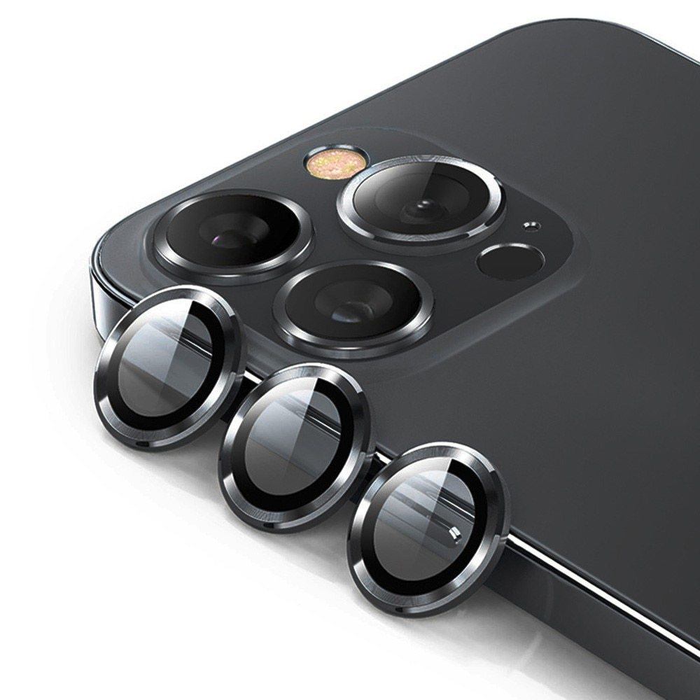 Protecteur d'objectif aluminium verre trempé iPhone 15 Pro Max, noir