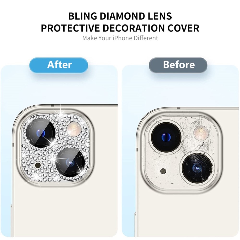 Caméra Protecteur Verre trempé Aluminium Scintillant iPhone 15, argent