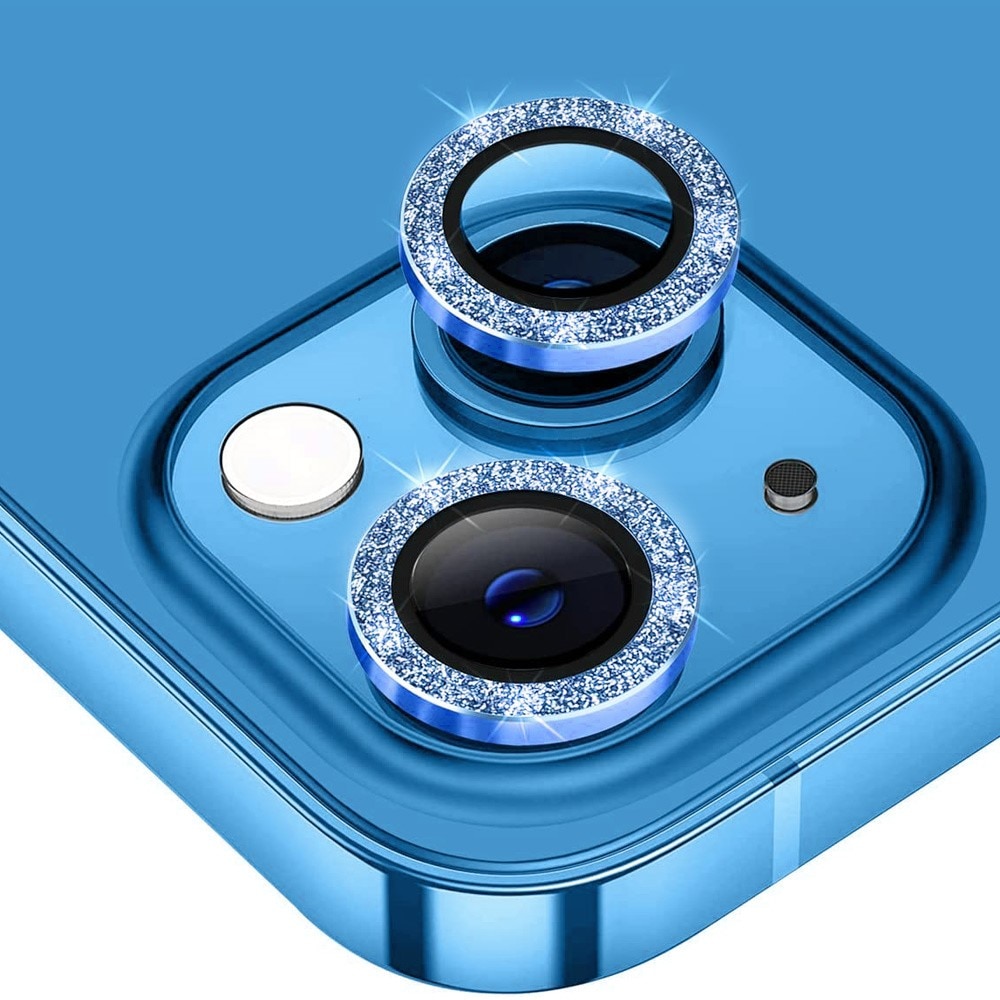 Protecteur d'objectif aluminium scintillant + Verre trempé iPhone 15 Plus, bleu