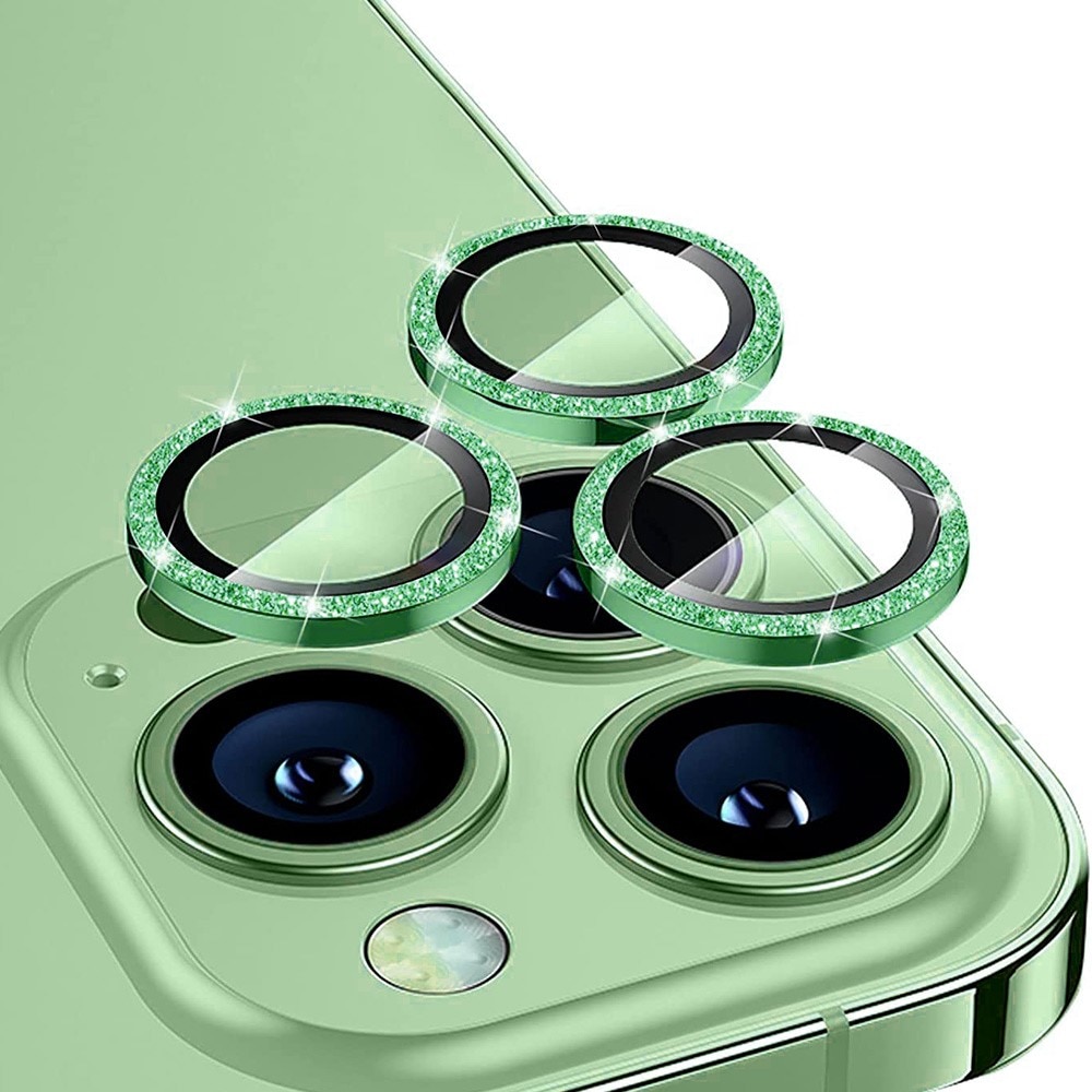 Protecteur d'objectif aluminium scintillant + Verre trempé iPhone 15 Pro Max, vert