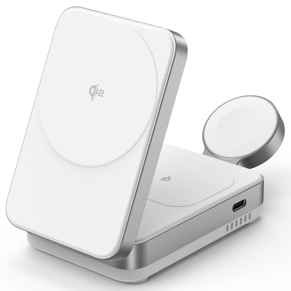 Compact 3-en-1 Qi2 Station de Charge Magnétique Sans Fil Pliable, Blanc