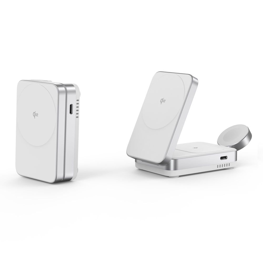 Compact 3-en-1 Qi2 Station de Charge Magnétique Sans Fil Pliable, Blanc