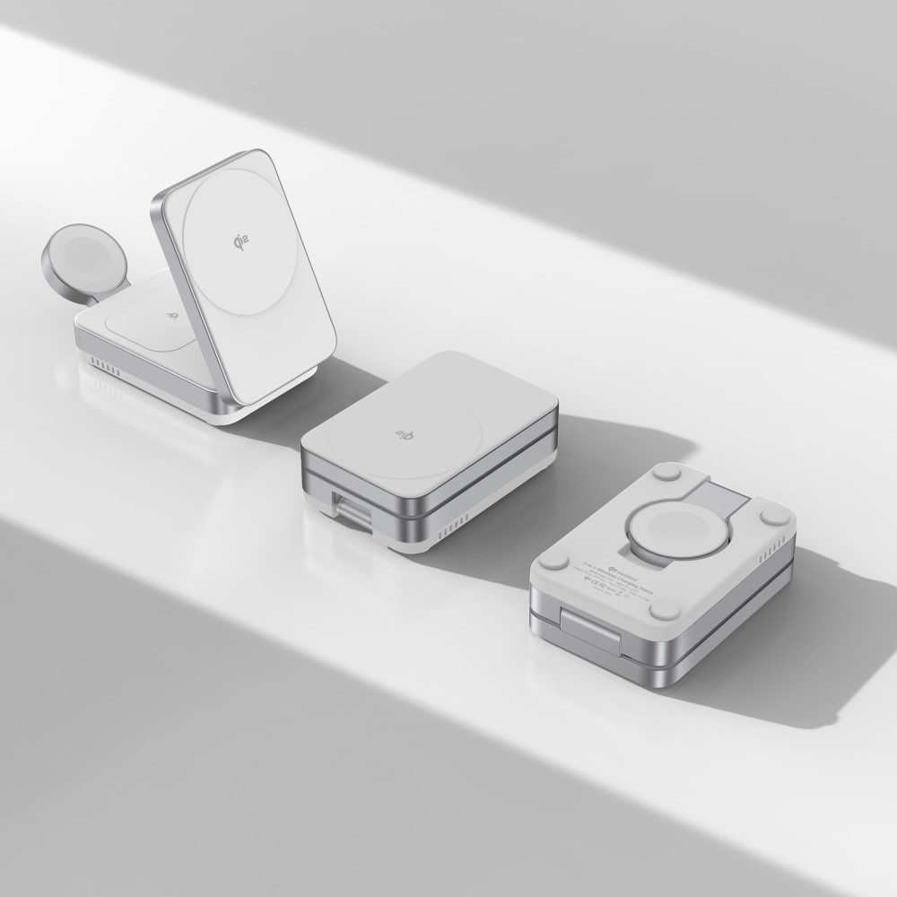 Compact 3-en-1 Qi2 Station de Charge Magnétique Sans Fil Pliable, Blanc