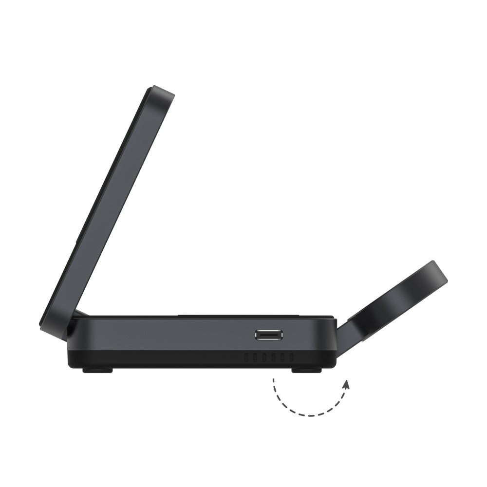 Compact 3-en-1 Qi2 Station de Charge Magnétique Sans Fil Pliable, Noir