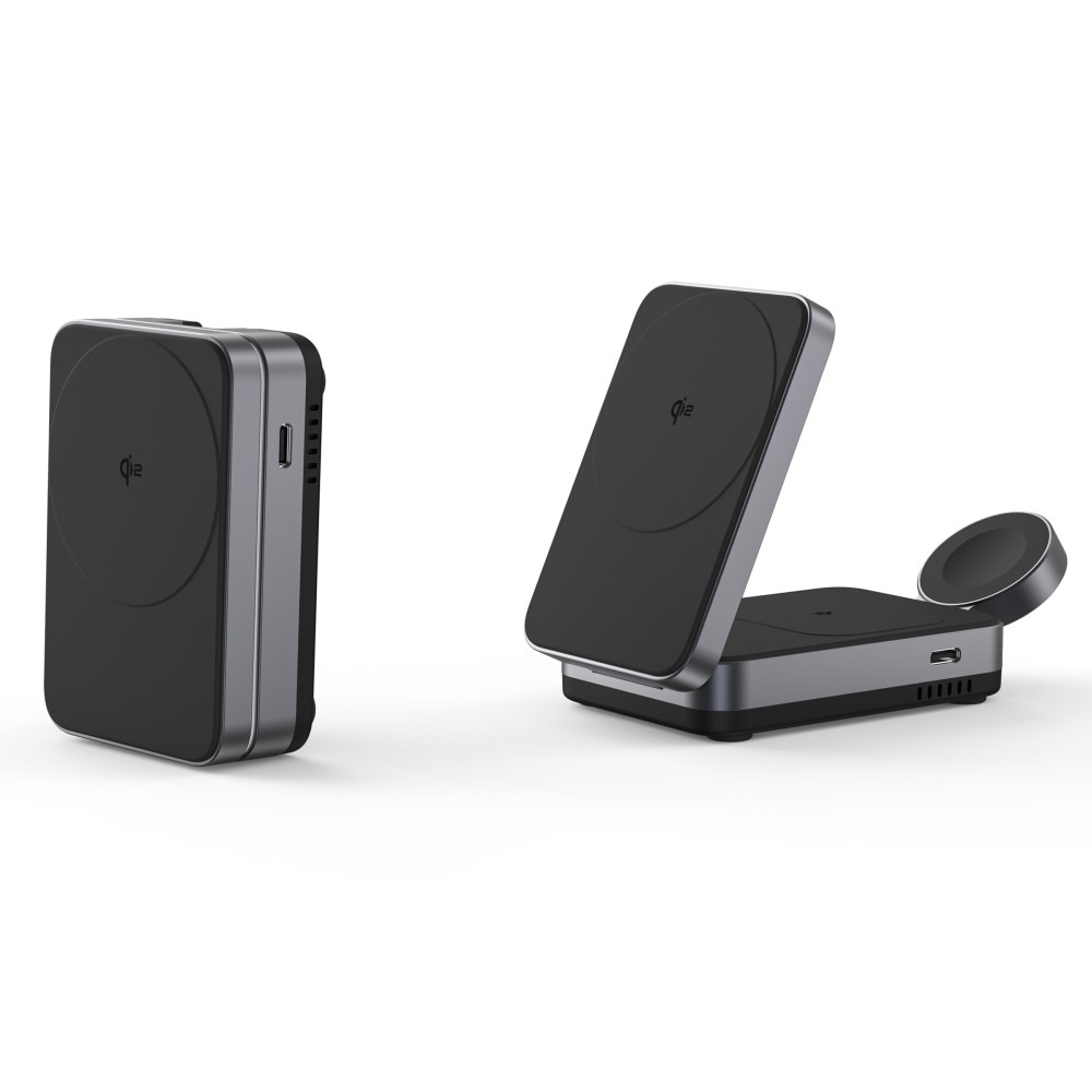 Compact 3-en-1 Qi2 Station de Charge Magnétique Sans Fil Pliable, Noir