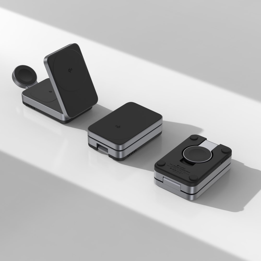 Compact 3-en-1 Qi2 Station de Charge Magnétique Sans Fil Pliable, Noir
